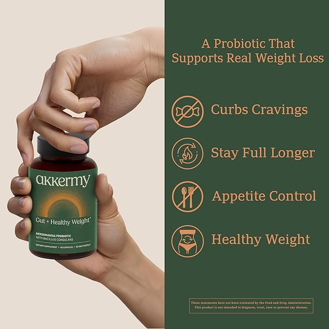 Akkermansia Probiotic for Appetite & Craving Control | Increases GLP-1 & Boosts Healthy Weight | 120 Day Supply | Made in USA | Bacillus Coagulans, B2, D3 & Chromium |SIBO Friendly, Vegan, Gluten Free