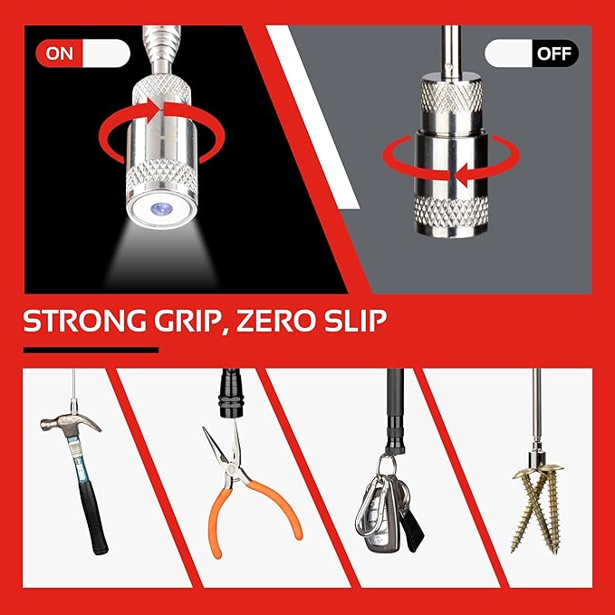 CTR 5PCS Telescoping Magnetic Pickup Tool Kit with Super Bright COB LED Square Inspection Mirror, Flexible Magnet Flashlight, Adjustable Inspection Tool with Long Handle - Best Gadgets Gifts for Men