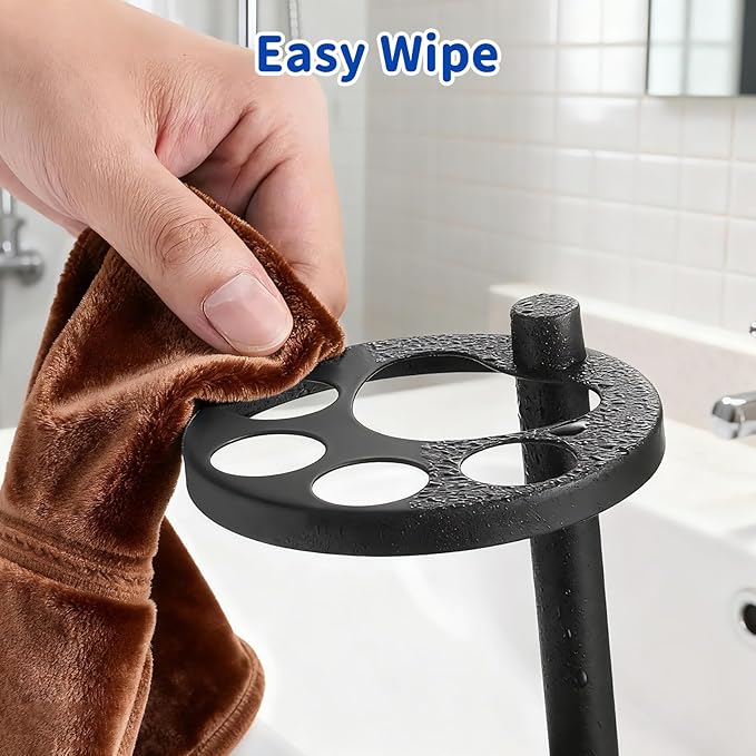 Toothbrush Holder Stand for Bathroom, Metal Stainless Steel Ventilated Organizer with Slots for Toothpaste, Electric Toothpaste,Bathroom Countertop Organizer,Footprint Base Design Black