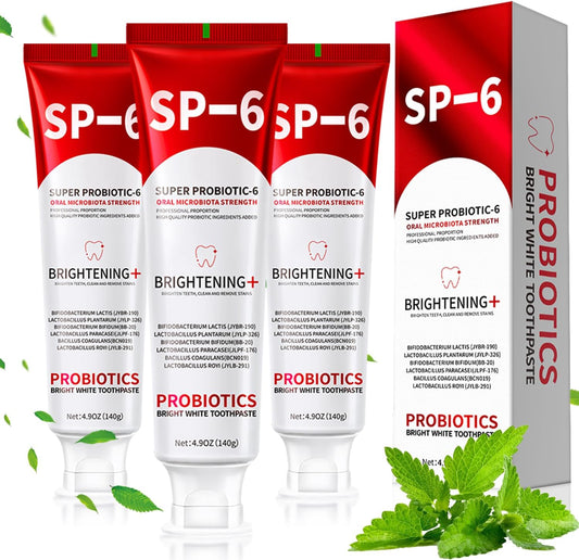 SP-6 Probiotic Toothpaste – 6 Probiotics, Fluoride-Free, Whitening, Gum Health, Fresh Mint, 4.9oz, 3-Pack