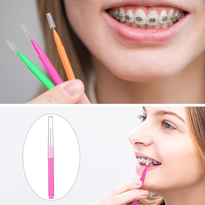 Patelai 100 Pieces Braces Brush for Cleaner Interdental Brush Toothpick Dental Tooth Flossing Head Oral Dental Hygiene Flosser Toothpick Cleaners Tooth Cleaning Tool(Bright Colors,Multiple Sizes)