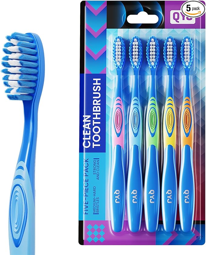 Manual Medium Bristles Toothbrush for Adults,Whitening Toothbrush with Spiral Medium Bristles for Smoke Tea Coffee Stain, Deep Plaque Removal, Rounded Bristle Tips for Gentle Cleaning, 5 Pack