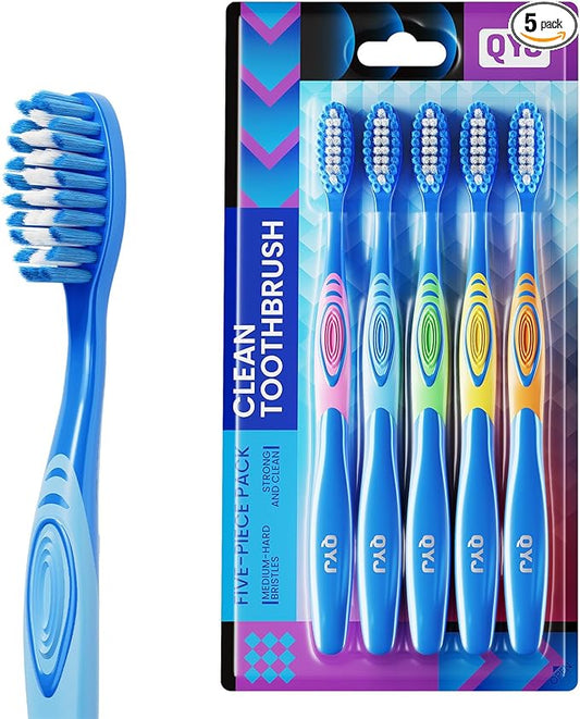 Manual Medium Bristles Toothbrush for Adults,Whitening Toothbrush with Spiral Medium Bristles for Smoke Tea Coffee Stain, Deep Plaque Removal, Rounded Bristle Tips for Gentle Cleaning, 5 Pack
