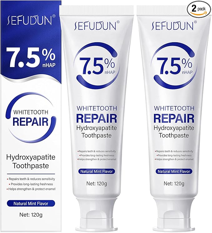 Hydroxyapatite Toothpaste 7.5%, 2 Pack Nano Hydroxyapatite Toothpaste for Enamel Protection, Tooth Strengthening, Fresh Mint,Daily Use for Sensitive Teeth and Oral Health Support