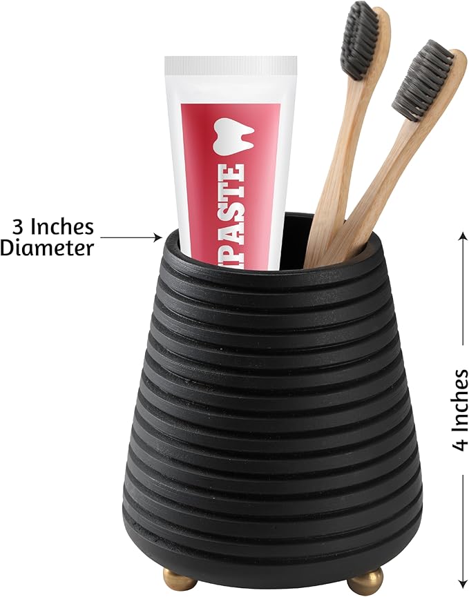 Folkulture Toothbrush Holders for Bathroom or Tooth Brushing Holder, Black Toothbrush Holder, 4x3 Wood Bathroom Toothbrush Holder, Bathroom Organizers and Storage Countertop, Toothbrush Organizer