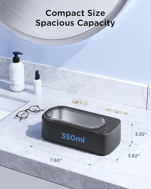 Ultrasonic Jewelry Cleaner Machine: 48KHz Ultra Sonic Cleaner for Jewelry,Eyeglass,Rings,Watch Band,Dentures,with Dual Cleaning Modes,350ML 304 Stainless Steel Tank,Gift for Wife,Mom,Daughter
