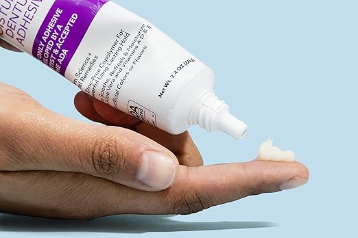 Dr. B Dental Solutions Adhesadent Moisturizing Denture Adhesive - Secure Denture Glue with Strong Grip & Natural Taste - Zinc-Free Dental Adhesive for Dentures, Overdentures - 2.4 oz