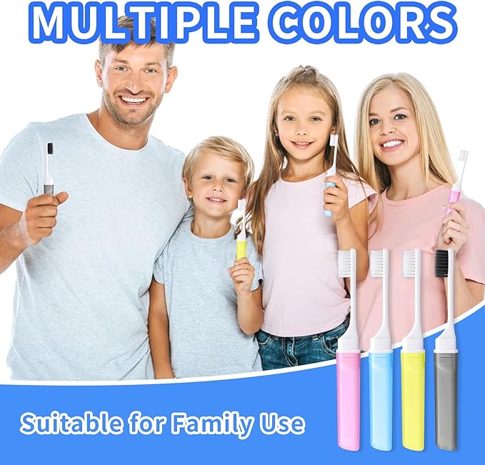 Kingbzis 4PCS Travel Toothbrush Set,Mini Soft Portable Toothbrush with Cover,Individually Wrapped Small Toothbrush Travel Size Toiletries Stuff(Bright Color)
