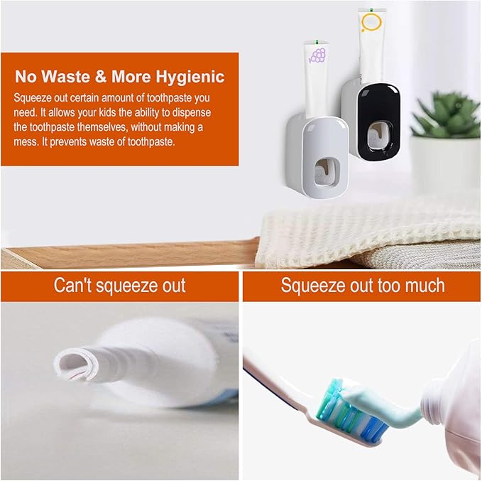 Toothpaste Dispenser,Automatic Toothpaste Squeezer Fit for Kids and Adults,Hands Free Wall Mounted Toothpaste Holder With Self-stick Sticker,Punch-Free Toothpaste Squeezer For Famliy Bathroom(Black)