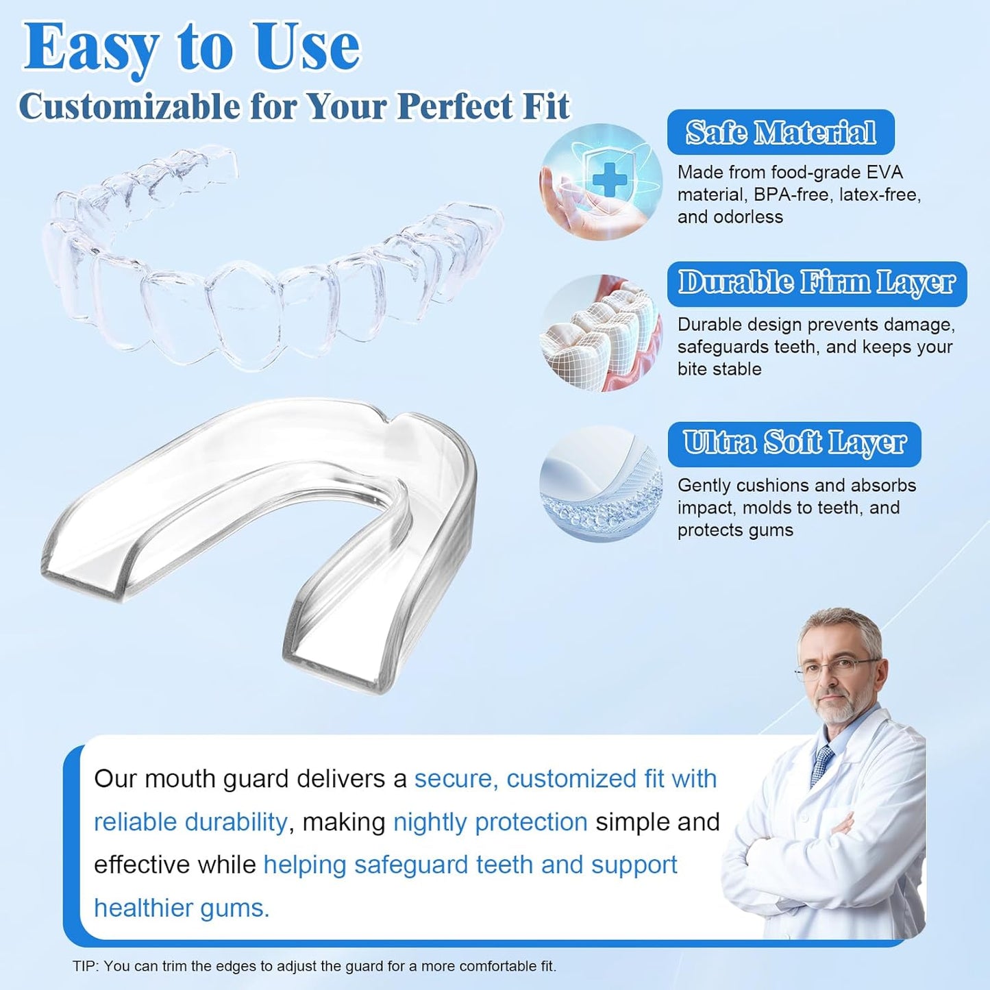 Xoyeie Night Guard for Teeth Grinding – Boil-and-Bite, Custom Fit, Food-Grade EVA, 6-Pack, Adults