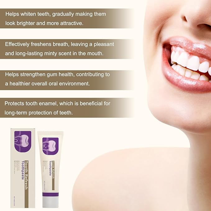 Tooth Refresh Toothpaste, Fresh Breath Whitening Toothpaste, Natural Oral Care & Enamel Repair, Helps Remove Coffee, Tea & Wine Stains, Fresh Minty Gel 2-Pack