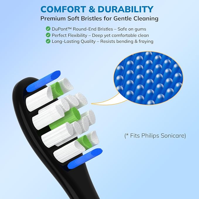 Replacement Toothbrush Heads for Philips Sonicare - 8 Pack Soft Gentle Bristles Compatible with Most Sonicare Click-On Electric Toothbrushes (Black)