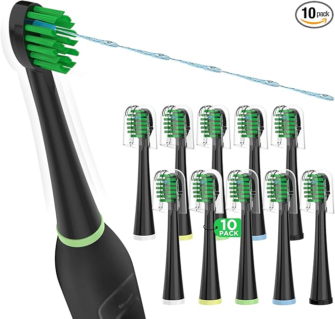 Replacement Toothbrush Heads for All Waterpik Sonic Fusion Models (SF-01, SF-02, SF-03, and SF-04 Series), Compact, with Covers, 10 Count, Black
