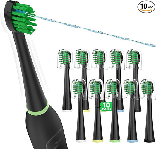 Replacement Toothbrush Heads for All Waterpik Sonic Fusion Models (SF-01, SF-02, SF-03, and SF-04 Series), Compact, with Covers, 10 Count, Black