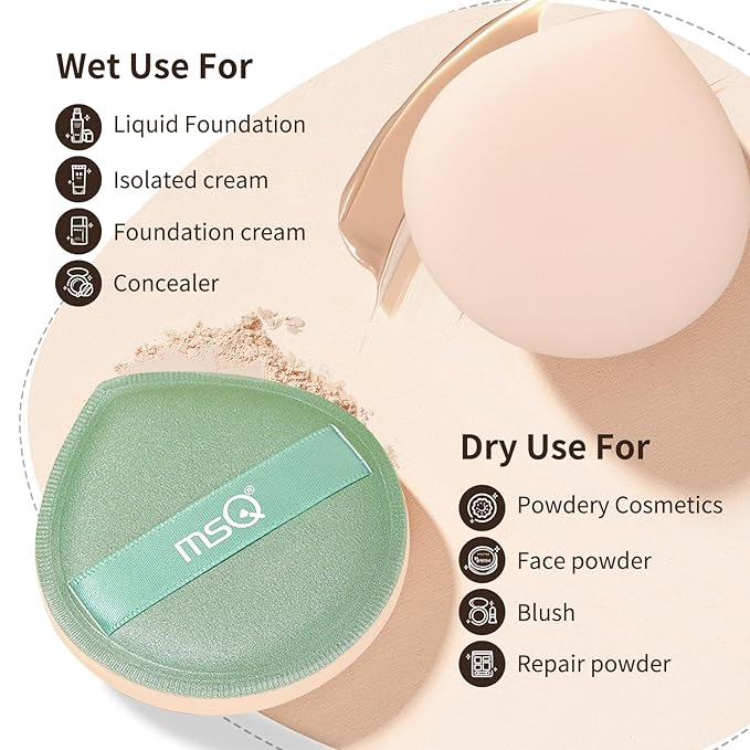 MSQ 5Pcs Makeup Sponge For Foundation Concealer and Powder, Triangle Powder Puff Soft Sponges Blender, Latex Free Blender Sponge For Liquid, Cream, Powder Seamless & Flawless Makeup, 2.75 in, Green