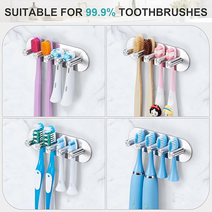 Electric Toothbrush Head Holder, Toothbrush Holders Wall Mounted, Adhesive Tooth Brush Head Holder Organiser, Electric Toothbrushs Holder, Shower Tooth Brushing Holder (Silver, Large)