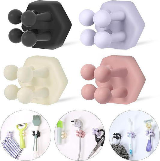 Silicone Toothbrush Holders for Bathroom - Adhesive Shower Toothbrush Holder Wall Mounted, Multi-Function Hook Waterproof Razor Holder Single Hook, Utility Plug Holder for Kitchen Living Room Office