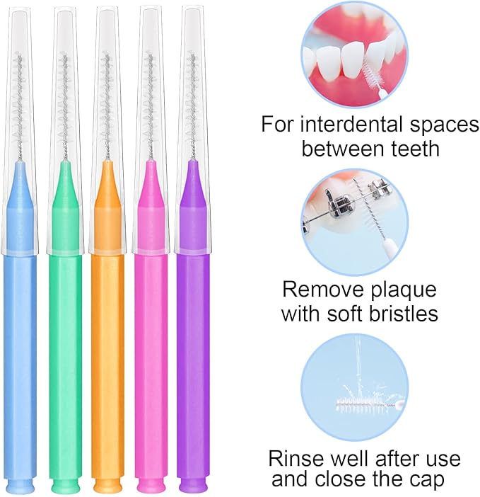 EasyHonor Braces Brush for Cleaner Interdental Toothpick Dental Tooth Flossing Head Oral Hygiene Flosser Cleaners Cleaning Tool (5Colors,75pcs)