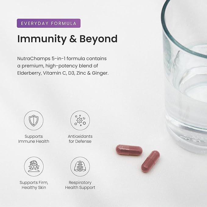 Elderberry with Vitamin C and Zinc - 5 in 1 - Immunity Support Supplement, 10,000mg Sambucus Black Elderberry Capsules with Vitamin D3 5000 IU, Sambucus Elderberry Extract - Immune Booster for Adults