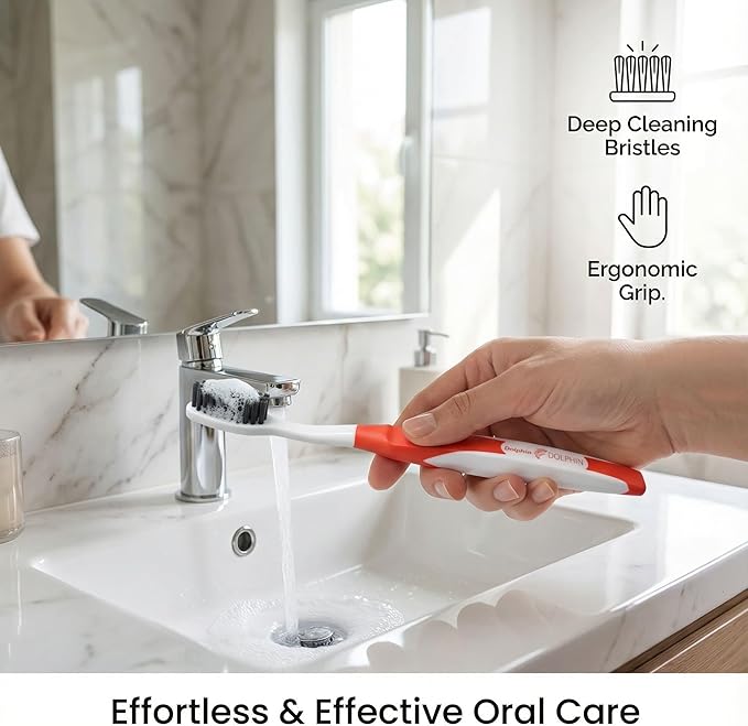 Dolphin Charcoal Toothbrush Extra Soft Bristle Manual Soft Long Flossing, Ultra Clean Toothbrush, Good for Sensitive Teeth and Gums (Black, Charcoal 4 Packs)
