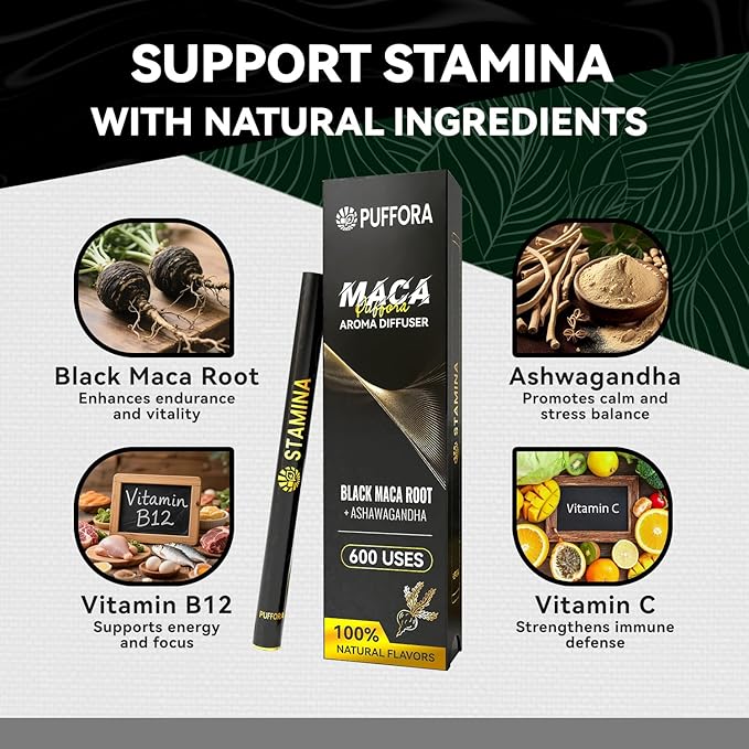 Herbal Diffuser Pen, Berry Flavor, Energy & Focus Boost, Vitamin B12 & C, Maca Root + Ashwagandha - Plant-Based, Anxiety Pen, Natural Alternative, Pocket Size, 600 Uses