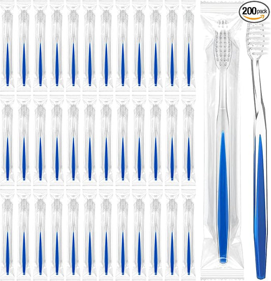 200PCS Individual Wrapped Disposable Toothbrushes Single Use Travel Tooth Brush with Soft Bristle for Women Men Adult Hotels Camp Guest Homeless Gift Donation