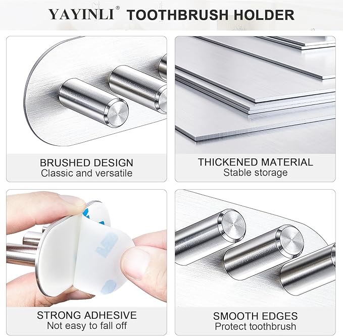 Electric Toothbrush Head Holder, Toothbrush Holders Wall Mounted, Adhesive Tooth Brush Head Holder Organiser, Electric Toothbrushs Holder, Shower Tooth Brushing Holder (Silver, Small)
