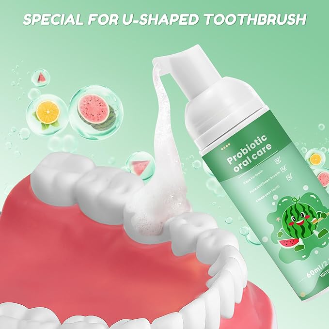 Kids Foam Fluoride Free Toothpaste with Watermelon and Orange Mint Flavor, Toddler Natural Teeth Deep Cleaning Toothpaste for U Shaped Toothbrush
