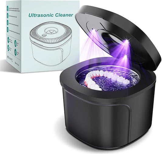 Ultrasonic Retainer Cleaner, Dental Cleaning Pod with U-V Lights, 45kHz Retainer Cleaner Machine for Dentures, Toothbrush Heads, Jewelry, Aligner, Night Mouth Guards (Black)