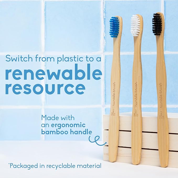The Humble Co Bamboo Toothbrushes, 5 Pack - Soft Bristles Natural Bamboo Toothbrush - BPA Free Soft Bristles for Sensitive Gums - Non-Toxic & Plastic Free Handle - Dental Oral Care & Hygiene