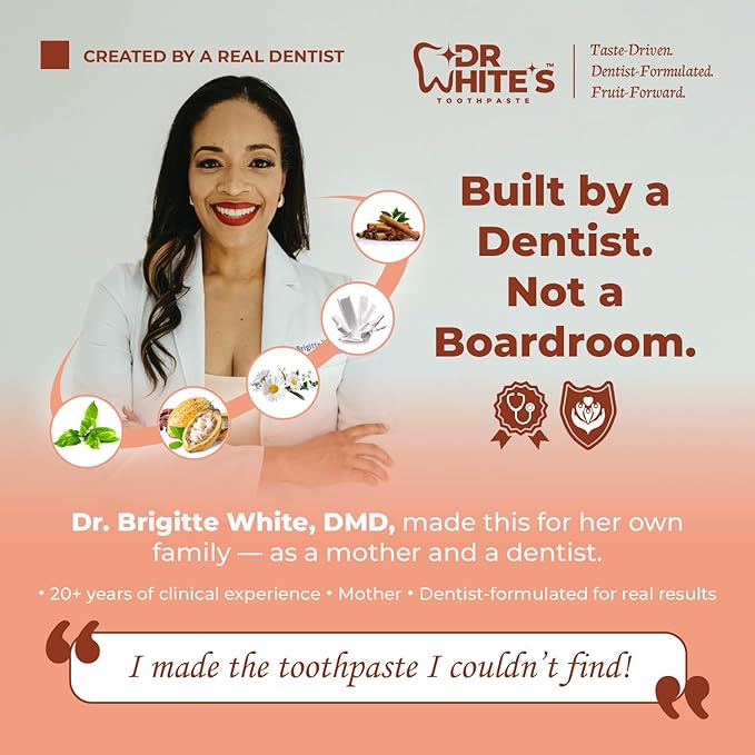Dr. White’s Fluoride-Free nHA Toothpaste 3-Pack; Dentist-Formulated, Nano Hydroxyapatite + Xylitol, Sensitivity Relief Complex™, Mint-Free, Enamel Safe, Swallow-Safe (3.5 Oz, Sweet Peach)