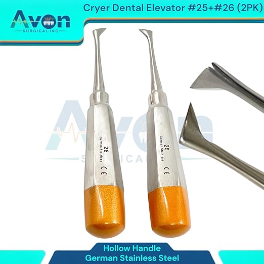 Root and Tooth Extraction Dental Cryer Elevator Pick, Sharp Angled Tip, Color-Coded Handle Ends | Autoclave-Safe German Stainless Steel Dental Instruments (2, #25+#26 Cryer - Set)