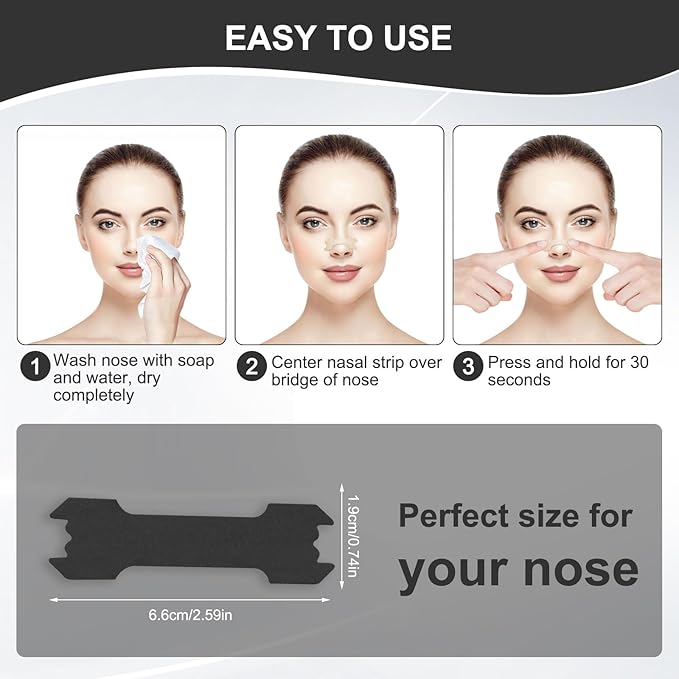 MQ 100ct Nasal Strips for Snoring Black Nose Strips for Breathing Extra Strength Snore Strips to Open Nasal Passages, Relieve Nasal Congestion