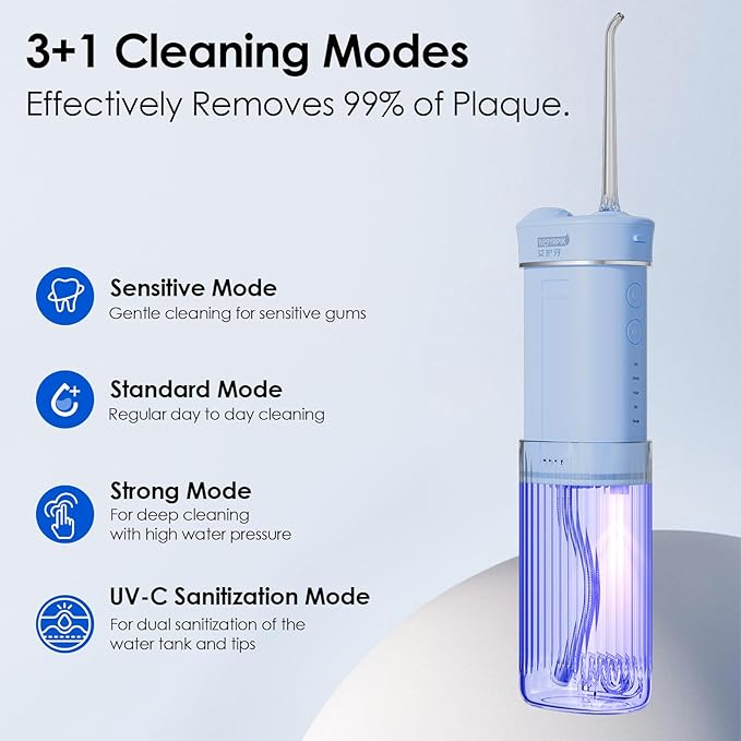 Portable Eco-Friendly Water Flosser 225ML Long-Lasting Endurance Travel Oral Irrigator for Gum Care/Implants/Braces (Blue)