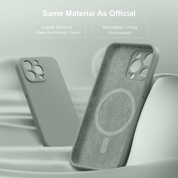 Magnetic for iPhone 15 Pro Case, Compatible with MagSafe, with 9H Nano Screen Protectors, Full Camera Protection, Silicone Shockproof Microfiber Lining Phone Case 6.1", Calke Green
