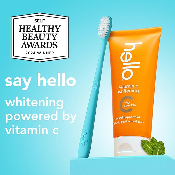 hello Vitamin C Whitening Toothpaste with Fluoride, Whitening SLS Free Toothpaste, Up to 2 Shades Whiter Teeth, No Peroxide, Safe for Everyday Use, Natural Peppermint, 4.0 Oz