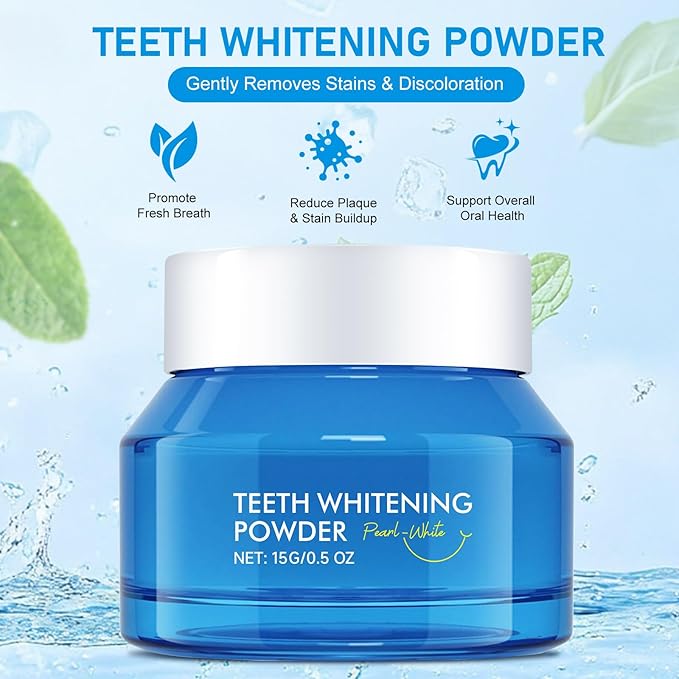 Teeth Whitening Powder 15g, Toothpaste Whitening Powder, Removes Stubborn Stains, Freshens Breath, Tooth Whitening Powder, Effectively Removes Coffee, Wine, and Tobacco Stains