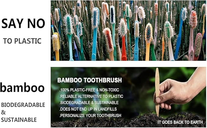 Bamboo Toothbrush with Soft Charcoal Bristles 10 Pack, Natural Wood Toothbrushes Round Handle with Colored Standing Bottom Recyclable, Eco-Friendly, Tooth Brush Set Multipack (Multicolor - Kids)