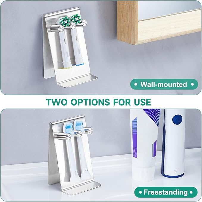 Electric Toothbrush Head Holder Adhesive or Tabletop, Tooth Brush Holder for Bathroom, Electric Toothbrush Holders Wall Mounted, Tooth Brushing Holder, Brush Head Holder (Silver, Small)