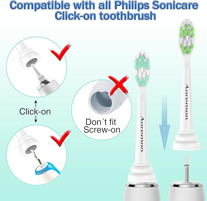 Aoremon Replacement Heads for Sonicare Philips Toothbrush: Compatible with Sonicare DiamondClean HX6063/65, 2 Series Hx9023/65 and Other Click on Electric Toothbrush