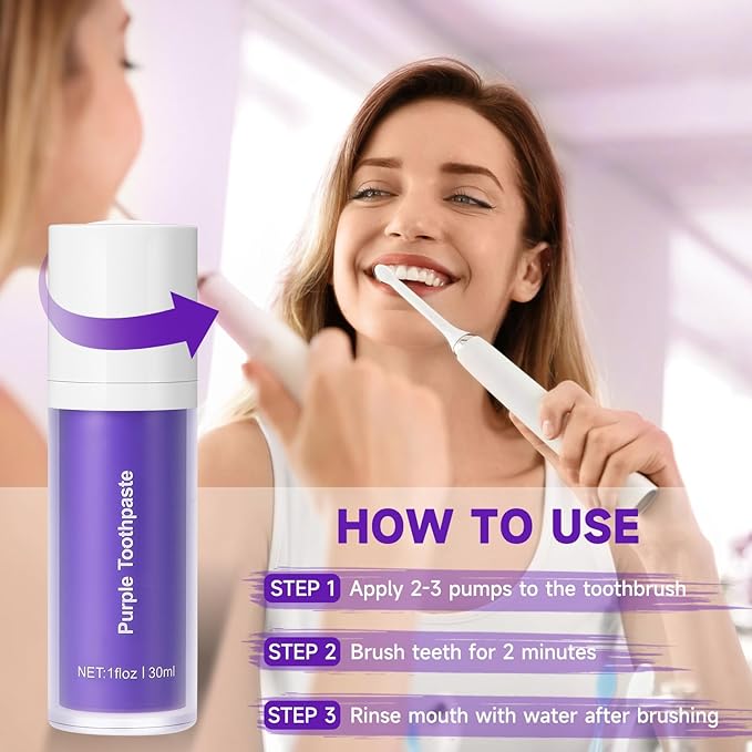 Purple Toothpaste for Teeth Whitening, Teeth Whitening Toothpaste, Tooth Stain Removal, Tooth Stain Removal Colour Corrector - 1 Fl Oz (Pack of 2)