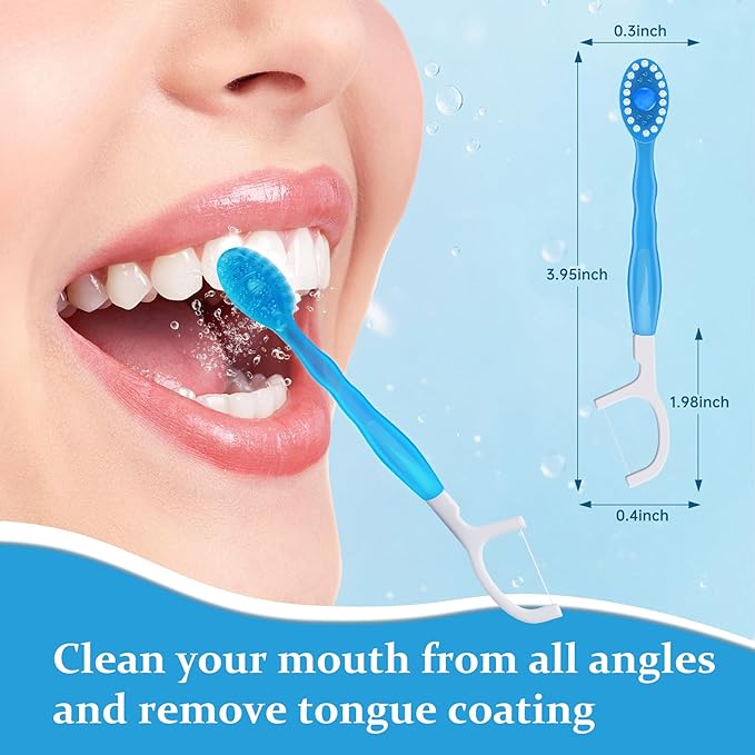 40pcs 5 in 1 Disposable Mini Toothbrush with Toothpaste + Floss + Pick + Tongue Scraper | Travel Size | Individually Wrapped | Soft | Mint | Travel Set | Oral Care (4)