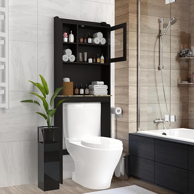 Over The Toilet Storage Cabinet with 3-Tier Shelves,Space-Saving Bathroom Organizer Rack Freestanding Shelf Unit for Bathroom (2)