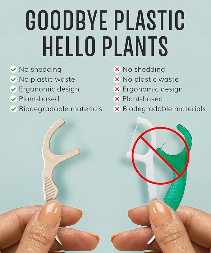 Floss Picks Biodegradable (200pcs) - Plant Based Dental Floss Picks, Natural Flossers for Adults & Kids, Nontoxic Vegan Tooth Pick Flossers & Eco Floss Sticks - Double Thread Unflavored