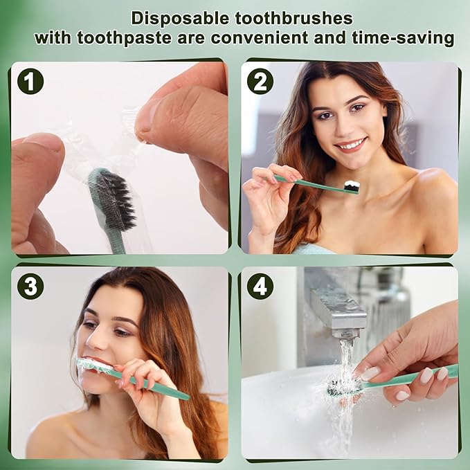 HOFASON Disposable Toothbrushes with Toothpaste 50 Pack, Disposable Travel Bulk Toothbrush and Toothpaste Set Individually Wrapped, Travel Size Toiletries for Homeless, Shelter, Charity, Hotel