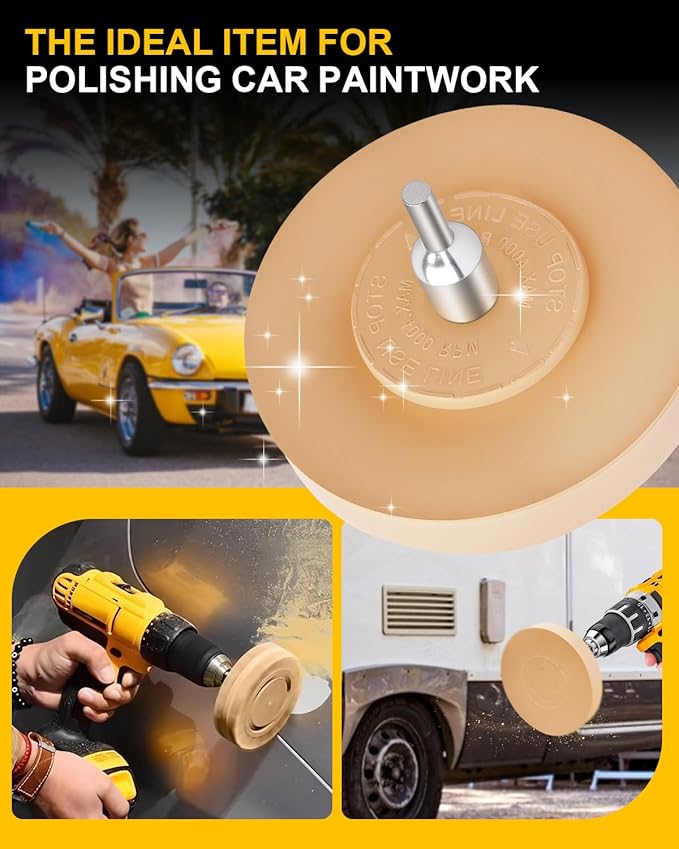 Eraser Wheel, Decal Removal Tool, Adhesive Remover Wheel for Automotive Car Sticker, Vinyl, Rv, with Plastic Razor Blades Scraper Tool, Serrated & Solid Eraser Wheel and Polishing Pads -17 Pcs