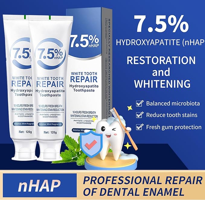 4 Pack Hydroxyapatite Toothpastes,7.5% hydroxyapatite Toothpaste for Enamel Protection and Tooth Strengthening, Gentle Mint, Fresh Breath, Daily Use for Oral Health (4)