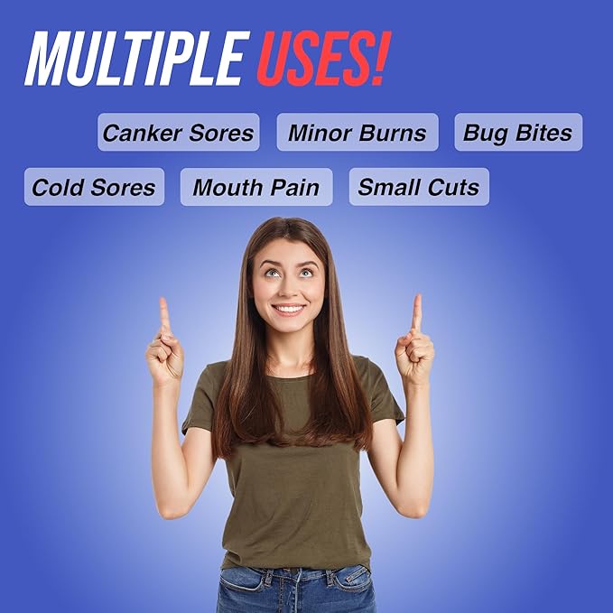 Fast Acting Cold Sore Treatment for Lips & Inside Mouth Canker Sore, Oral and Topical Rapid Pain Relief Over-The-Counter, 3g, 2 Pack