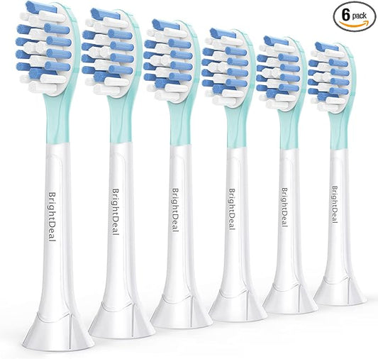 BrightDeal Replacement Heads for Philips Sonicare ProtectiveClean 4100 5100 6100 DiamondClean 9500 ExpertClean 7500 FlexCare HealthyWhite Electric Sonic Toothbrush C3 G3 W3 C2 G2 Brush, White, 6 Pack