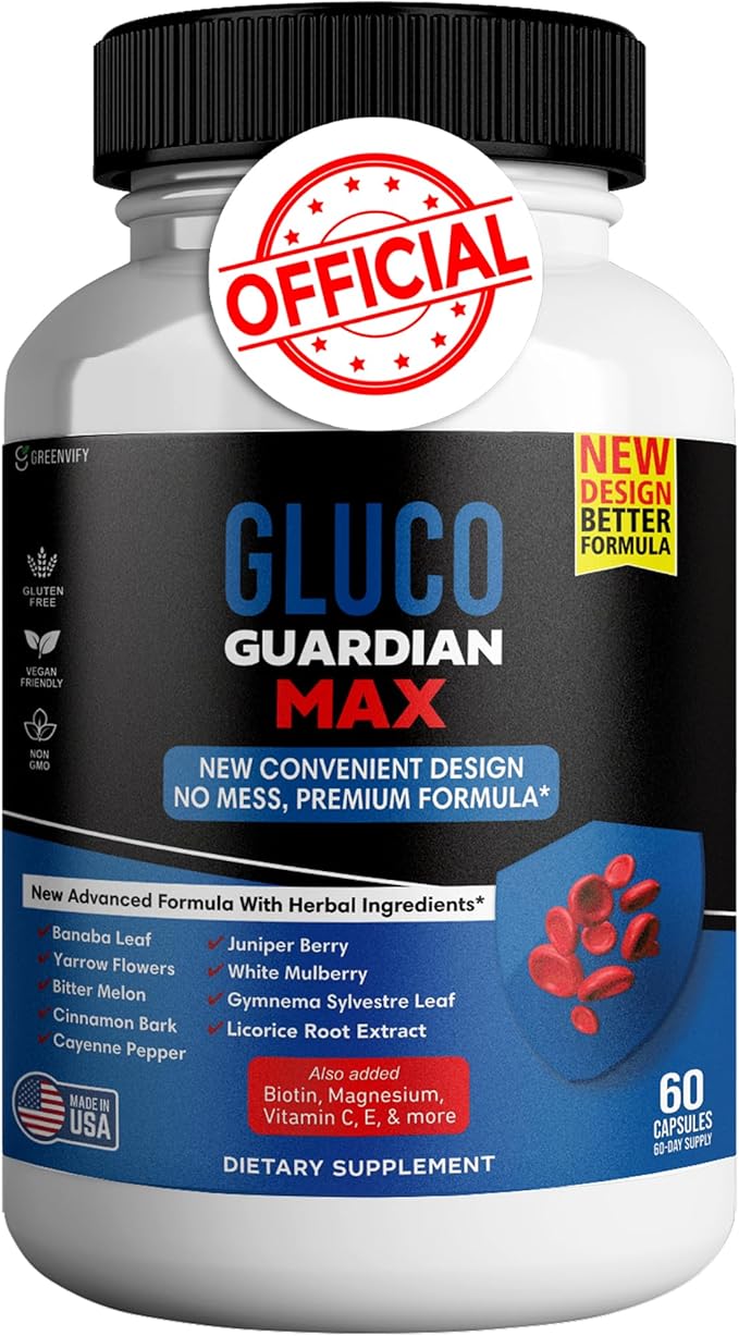 Gluco Guardian Max Advanced Wellness Support Capsules – Vitamin, Mineral, and Herbal Supplement with Magnesium, Vitamin C, Zinc, and Banaba Leaf – Non-GMO, Gluten-Free – 60 Capsules (1)